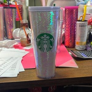 Starbucks White Sequin Cold Straw Tumbler
